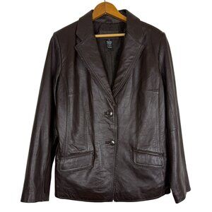 Jaclyn Smith Classic Brown Leather Blazer Women’s 12 Button Front Lined Jacket